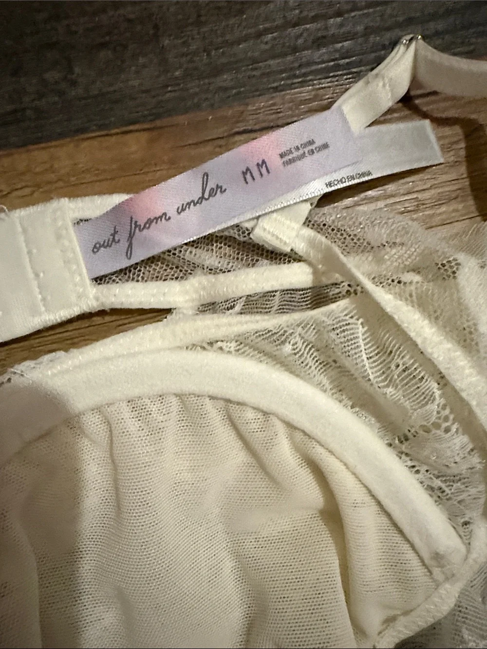 Urban Outfitters Ivory Sheer Lace Babydoll Chemise with Pink Accent